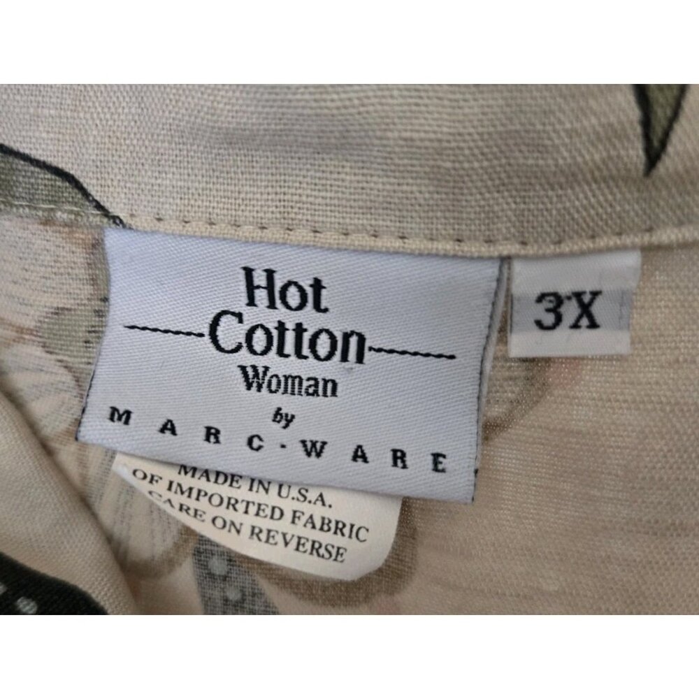 Hot Cotton Marc Ware Floral Linen Blend Top 3X Coastal Button Up Short Sleeves - Picture 6 of 7